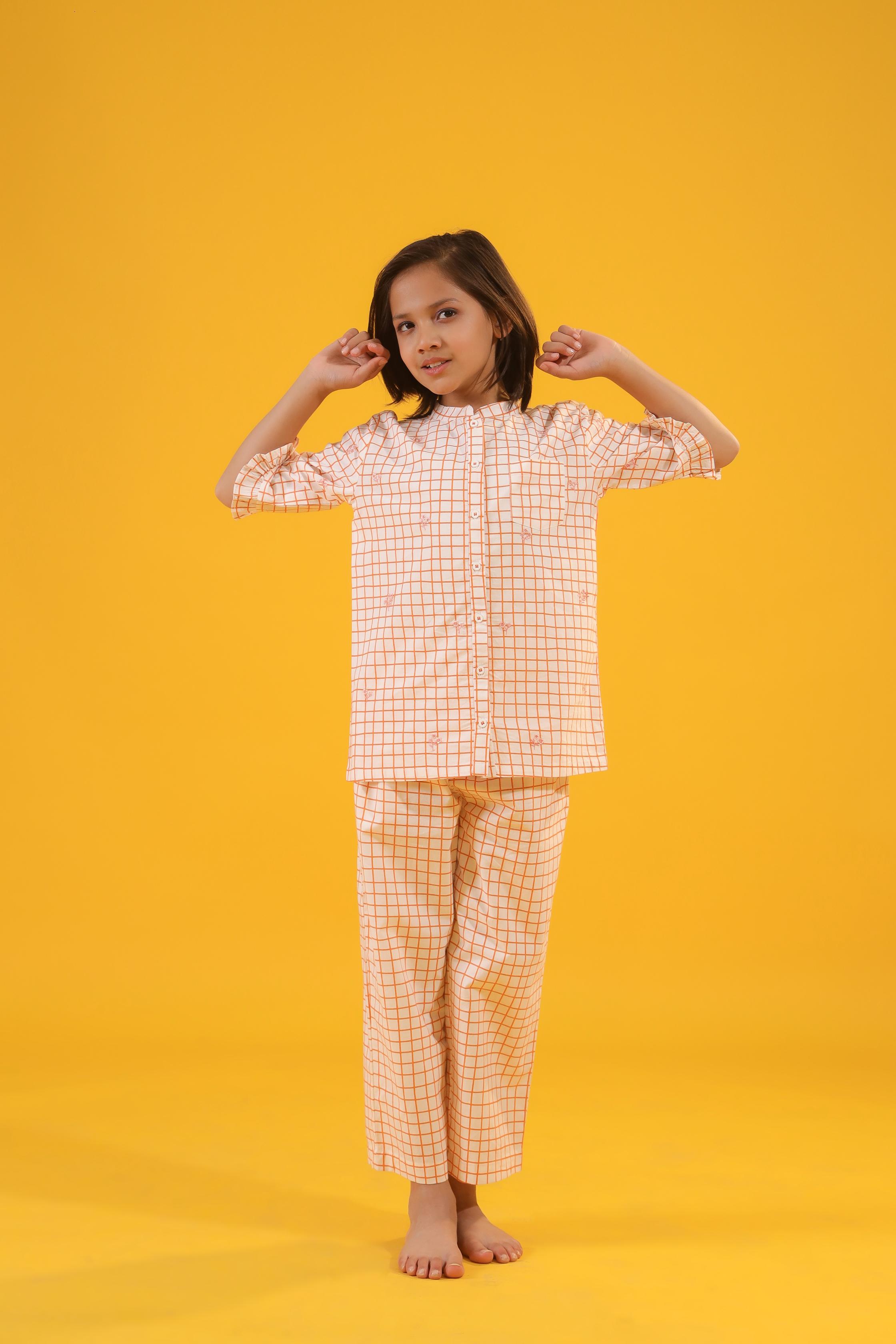 Orange Checks Girls PJ Set