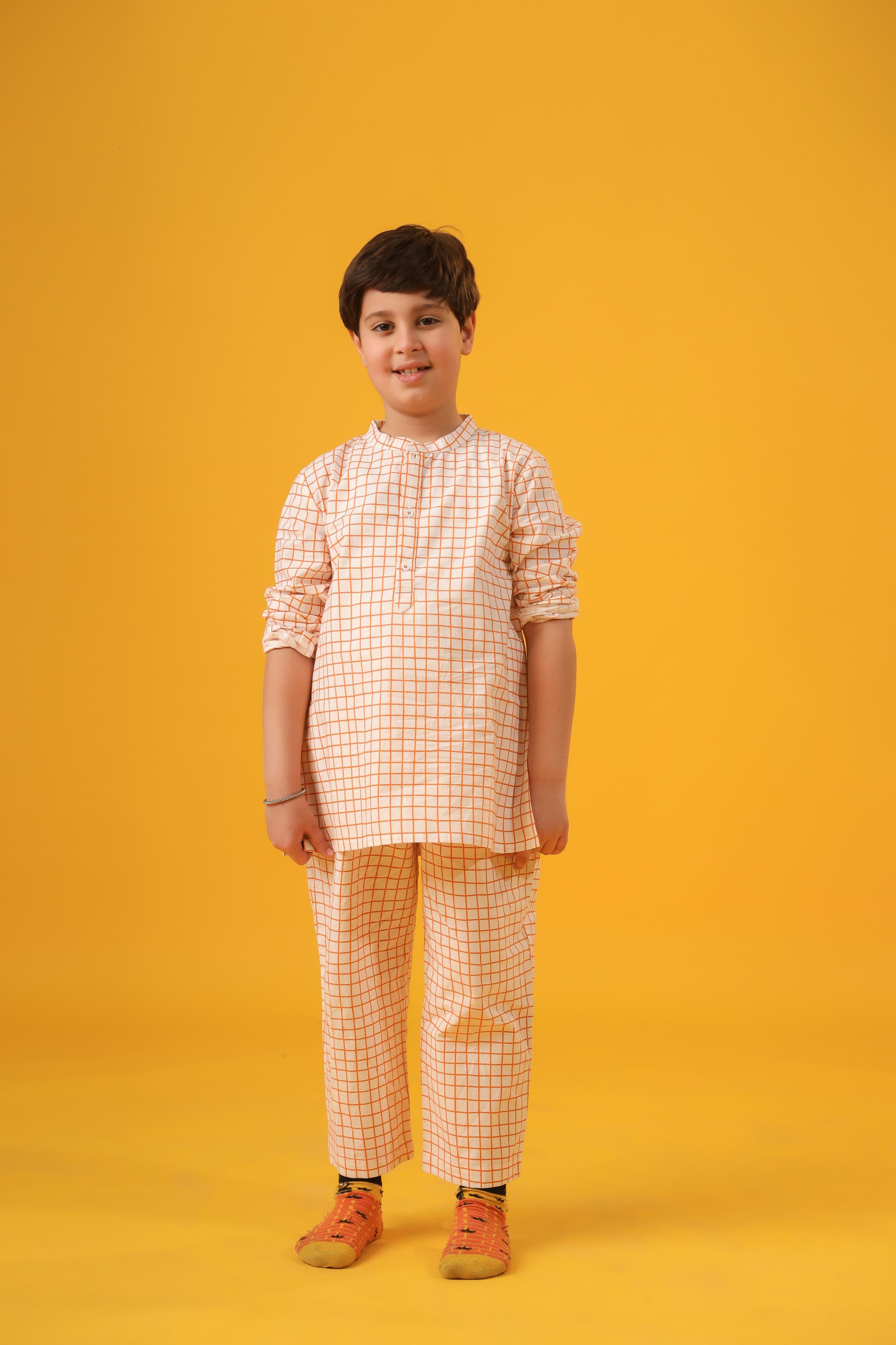 Orange Checks Boys PJ Set