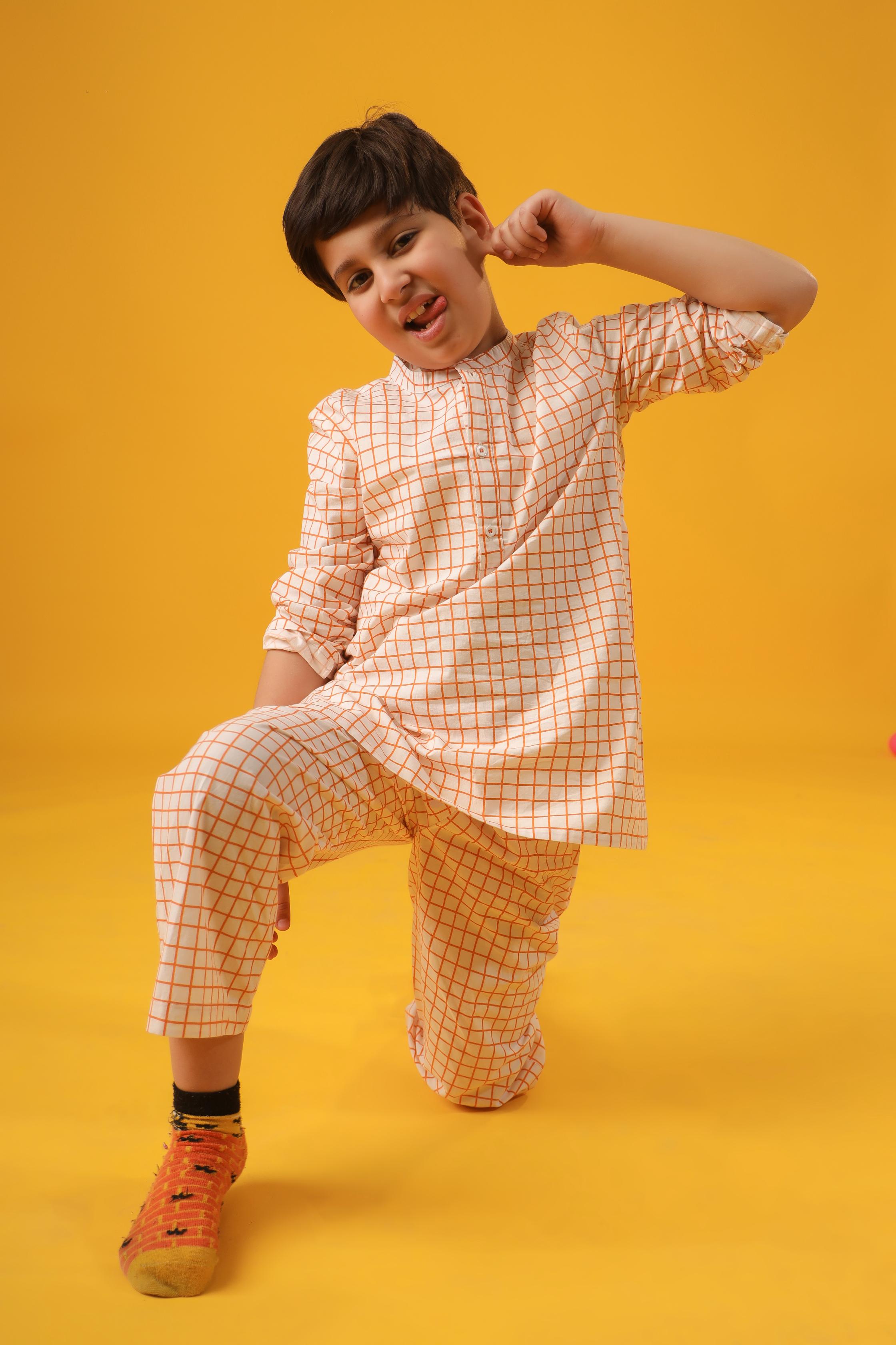 Orange Checks Boys PJ Set