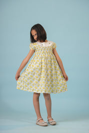 Yellow and White Smocking Detail Dress