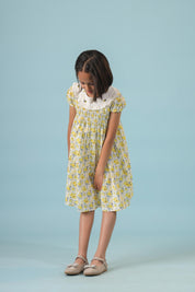 Yellow and White Smocking Detail Dress