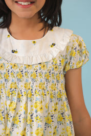 Yellow and White Smocking Detail Dress