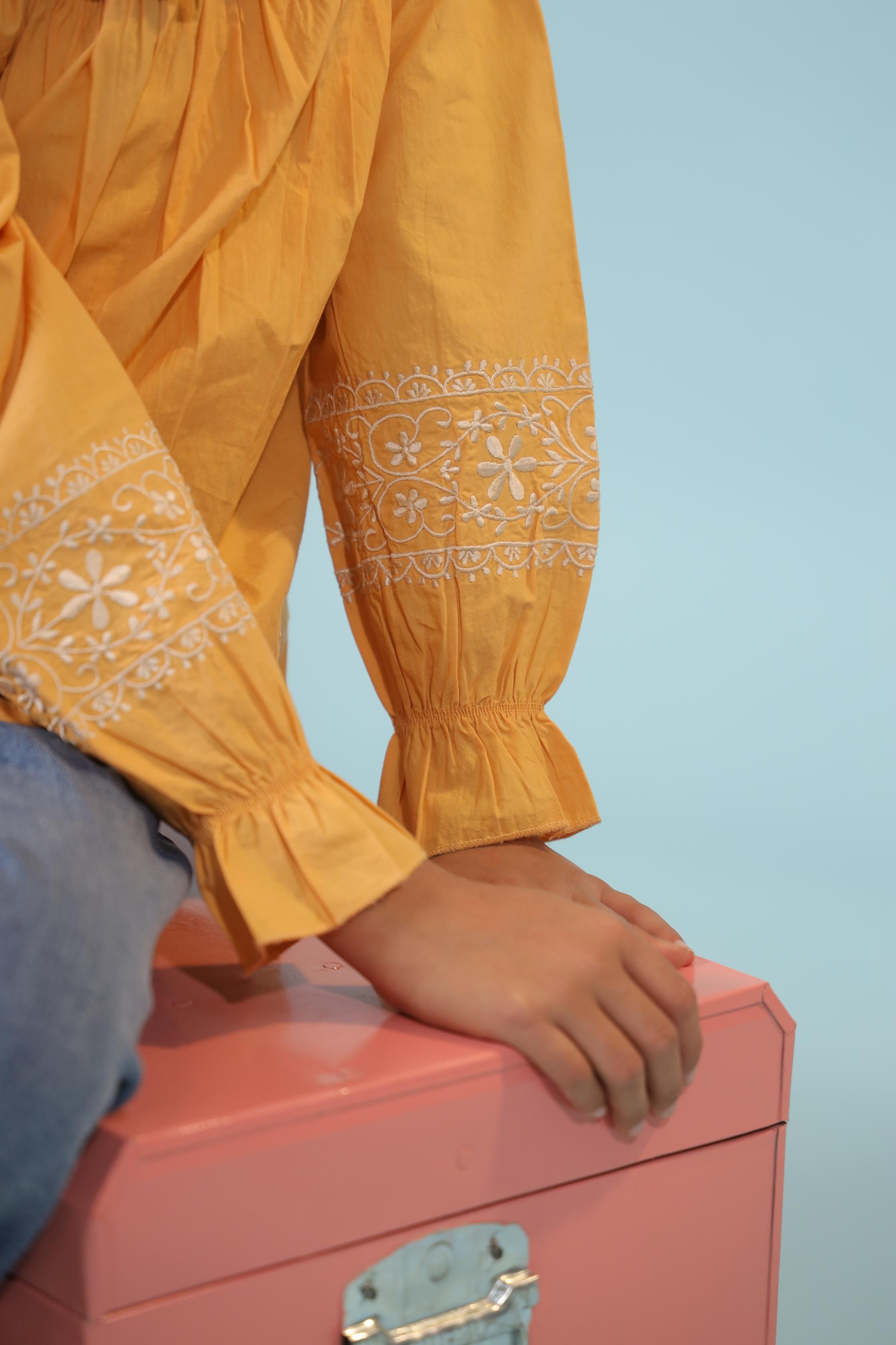 Yellow Embroidery Detail Blouse