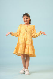 Yellow Check and Frill Dress