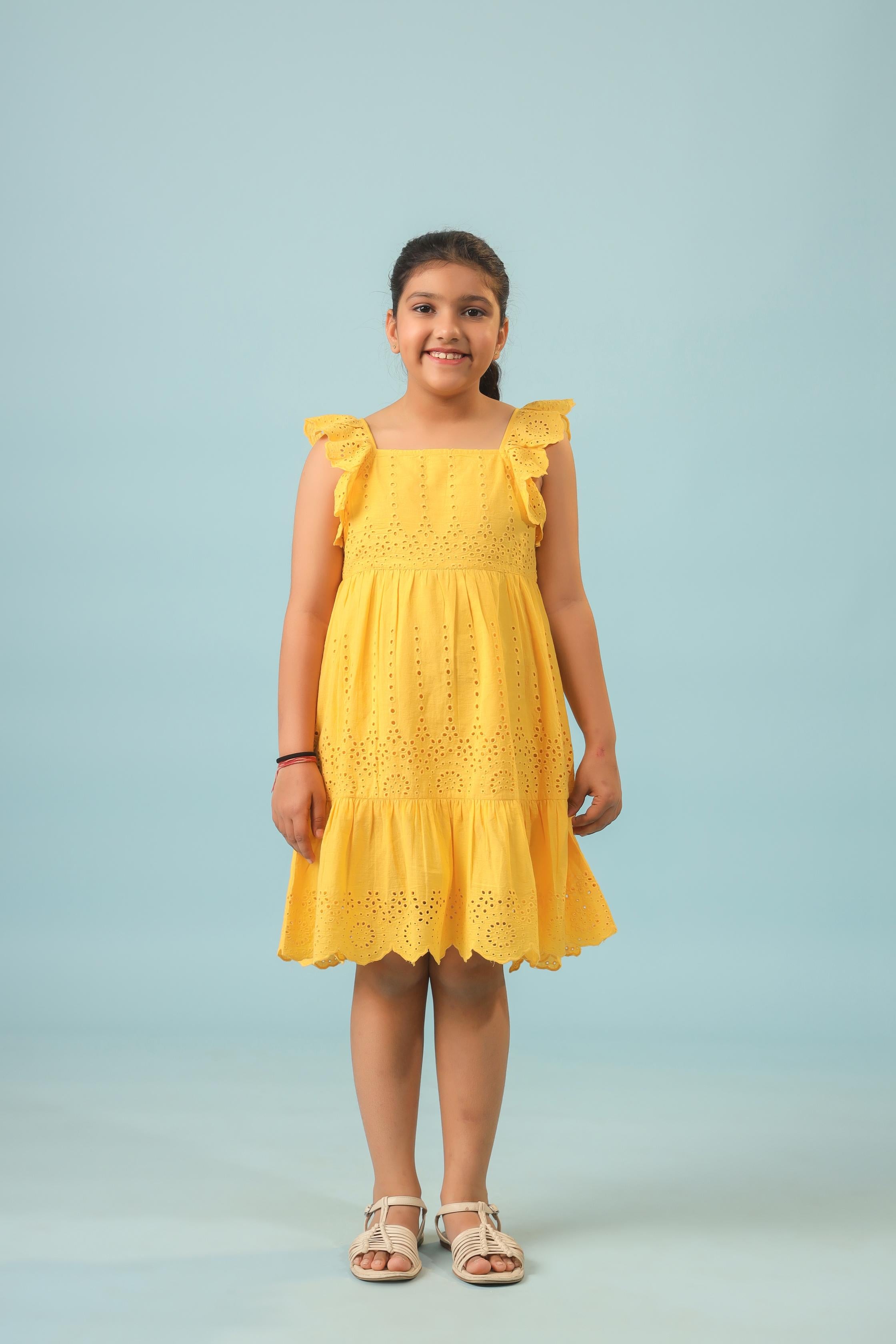 Yellow Anglaise Embroidery Dress