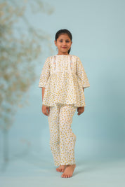 Yellow Floral and Lace Detail Pyjama Set