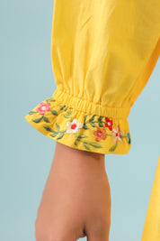 Yellow Pin Tuck and Embroidery Detail Dress