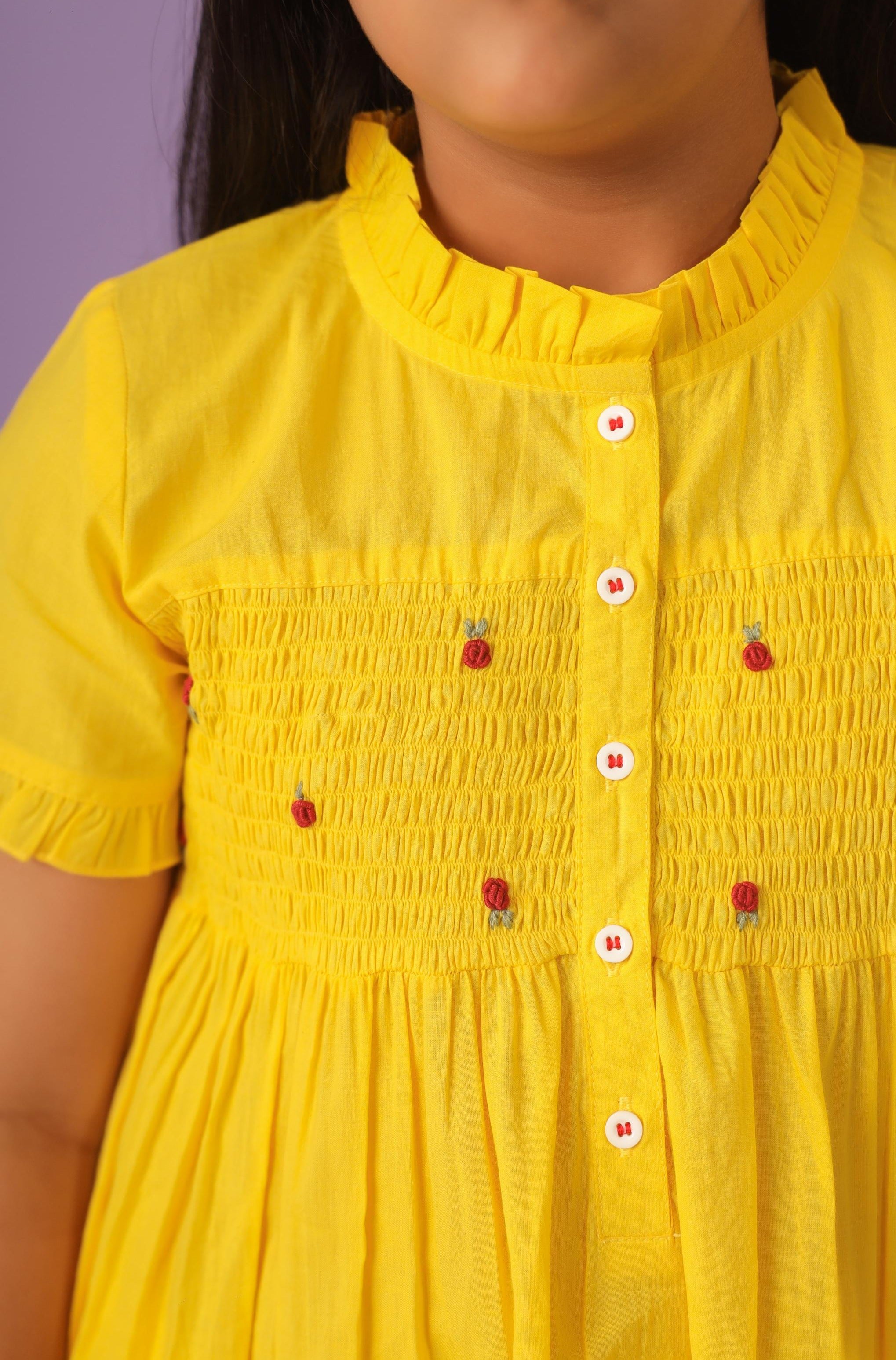 Yellow Smocking and Embroidery 
 Detail PJ Set