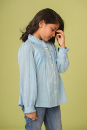 Dobby Pin Tuck & Embroidery Shirt