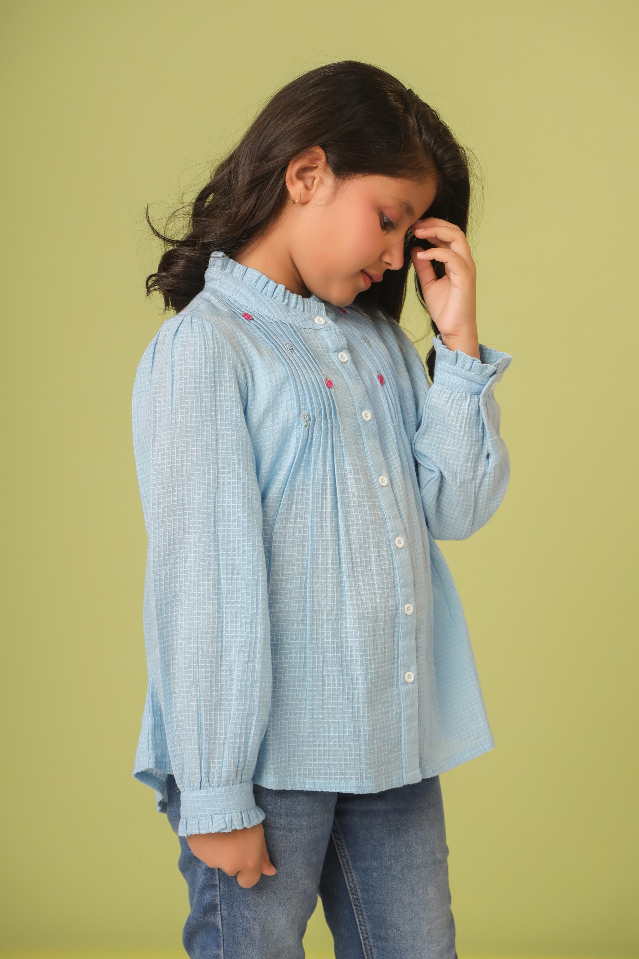 Dobby Pin Tuck & Embroidery Shirt