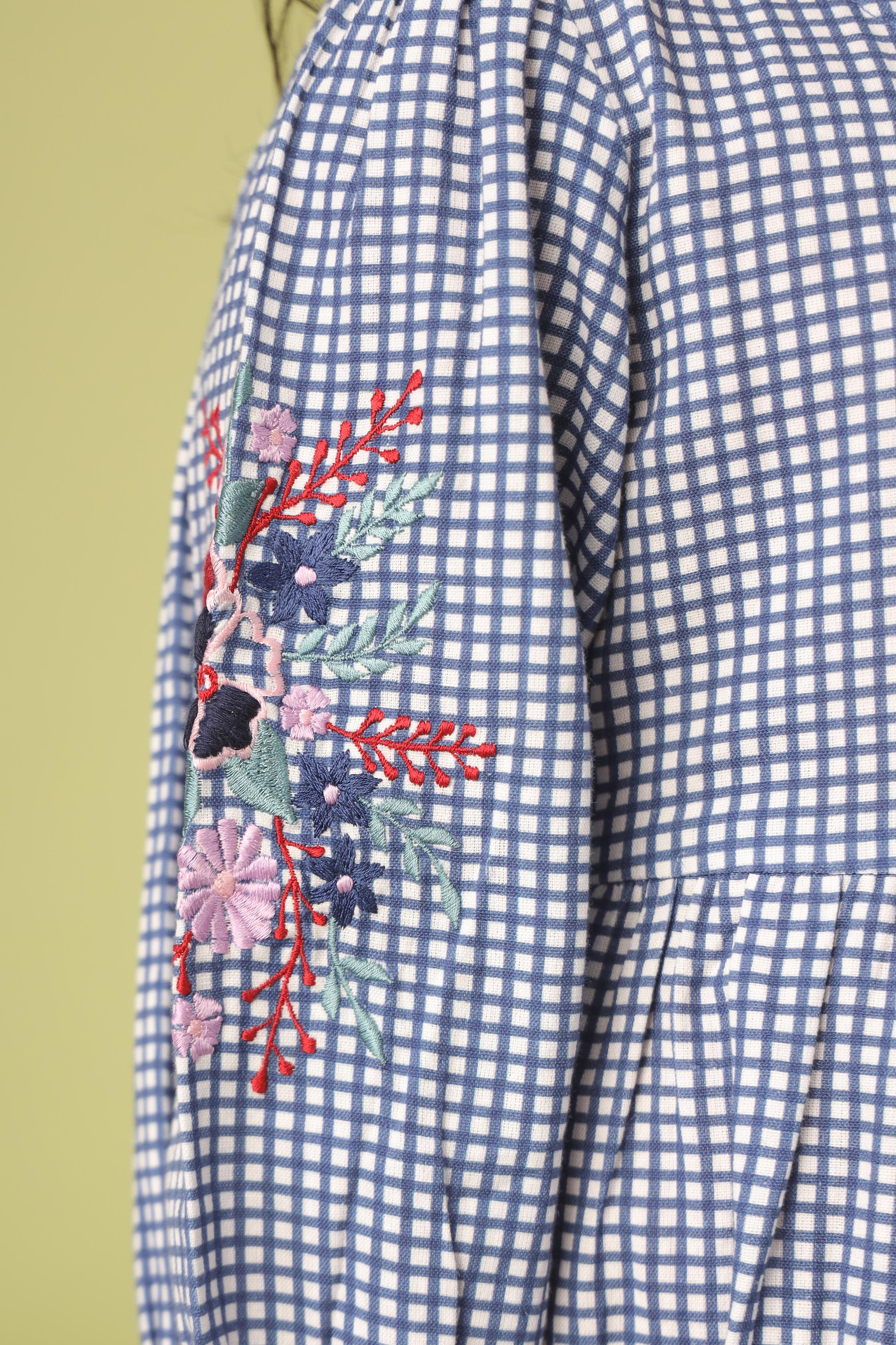 Gingham Checks Embroidery Dress