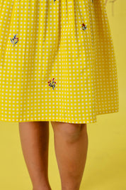 Yellow Checks Embroidery Dress