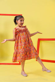 Block Print Red Dress