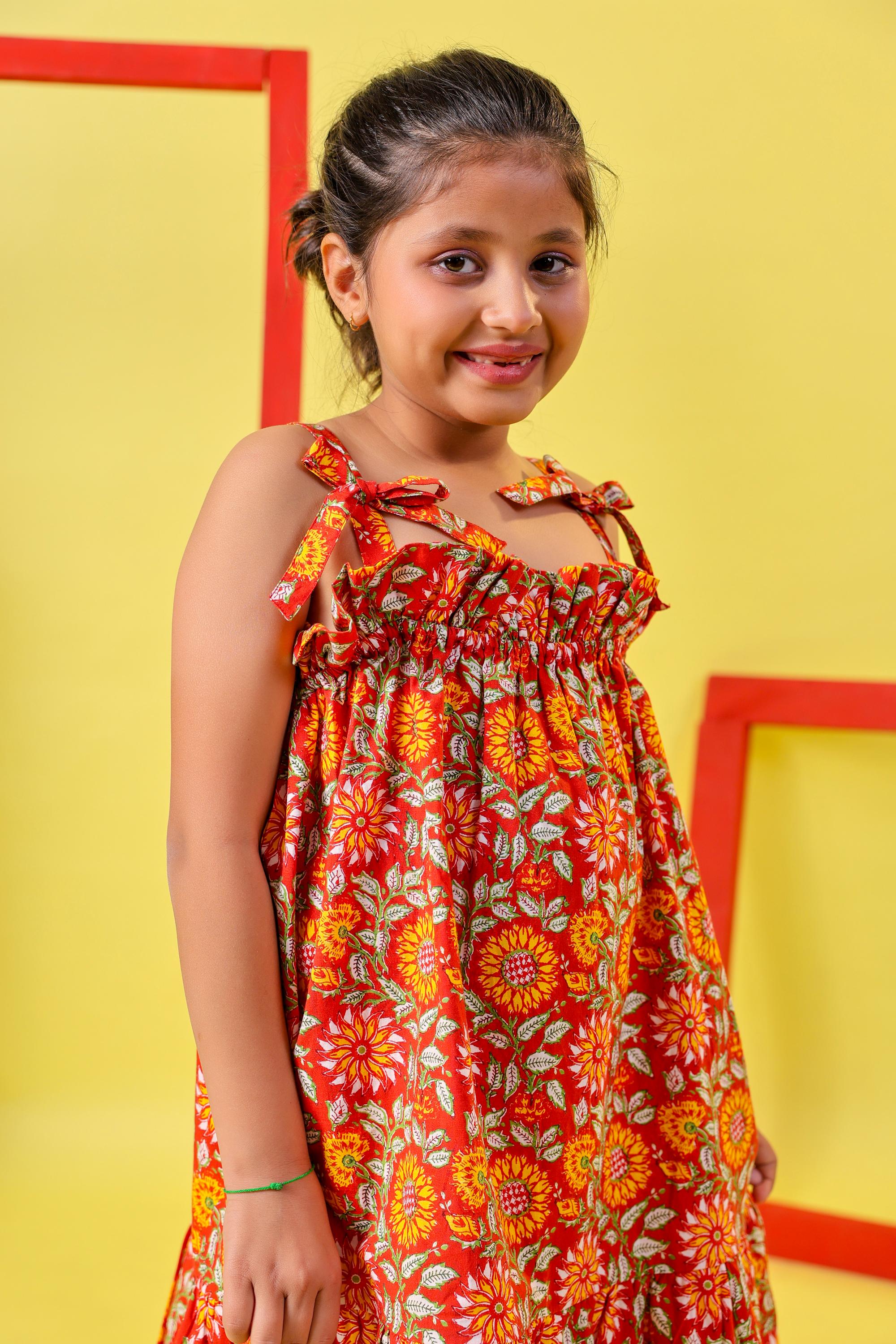 Block Print Red Dress