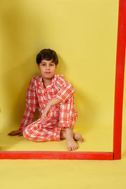 Red  Checks Boys Pyjama Set