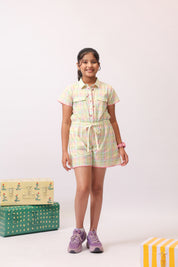 Pastel Check Shirt Jumpsuit for Girls