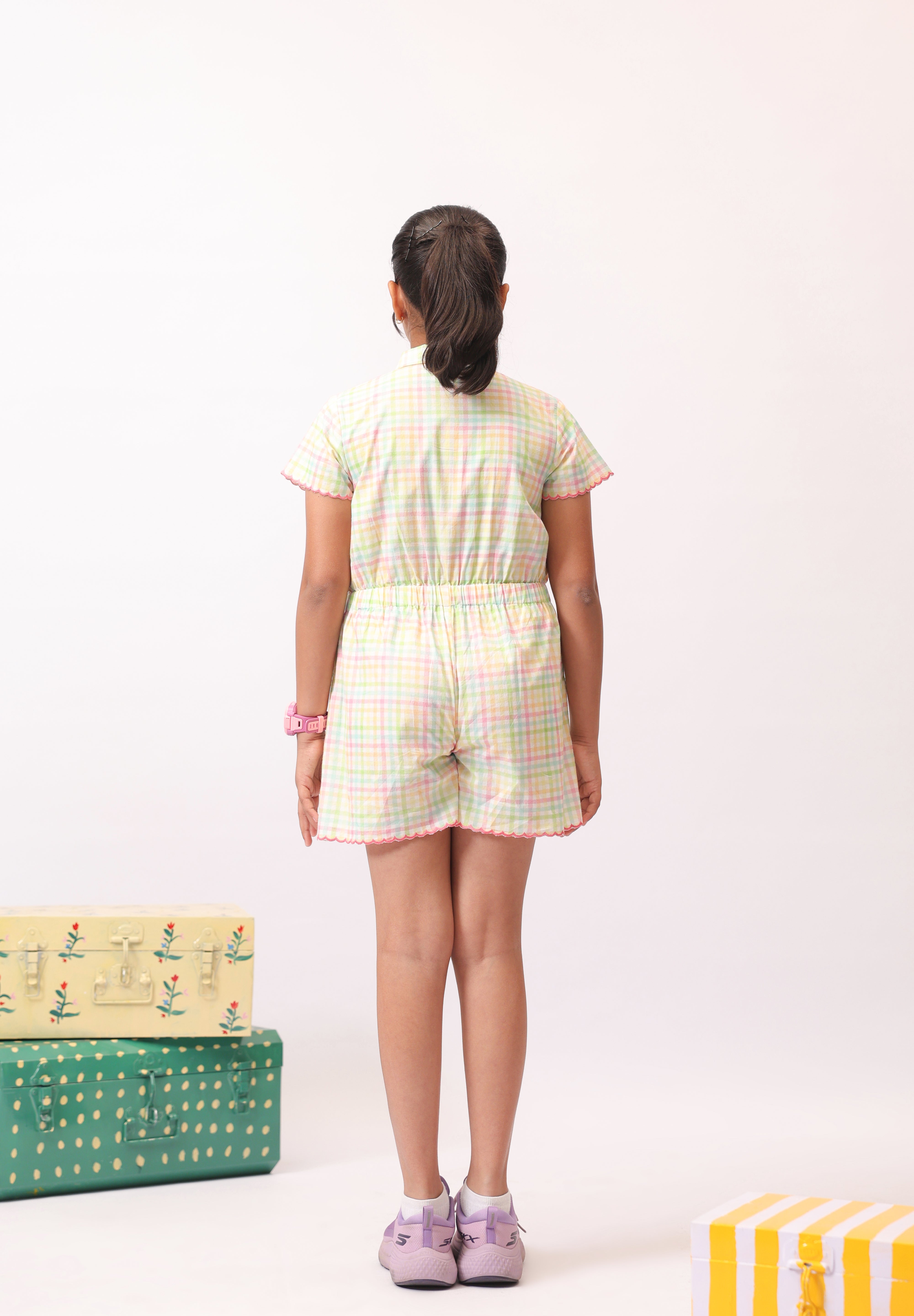 Pastel Check Shirt Jumpsuit for Girls