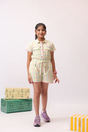 Pastel Check Shirt Jumpsuit for Girls