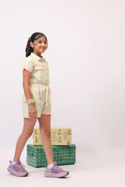 Pastel Check Shirt Jumpsuit for Girls