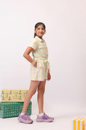 Pastel Check Shirt Jumpsuit for Girls