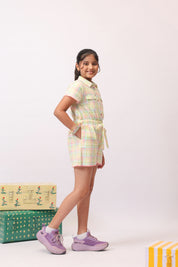 Pastel Check Shirt Jumpsuit for Girls