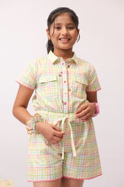 Pastel Check Shirt Jumpsuit for Girls