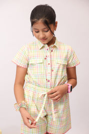 Pastel Check Shirt Jumpsuit for Girls