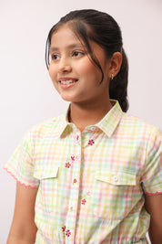 Pastel Check Shirt Jumpsuit for Girls