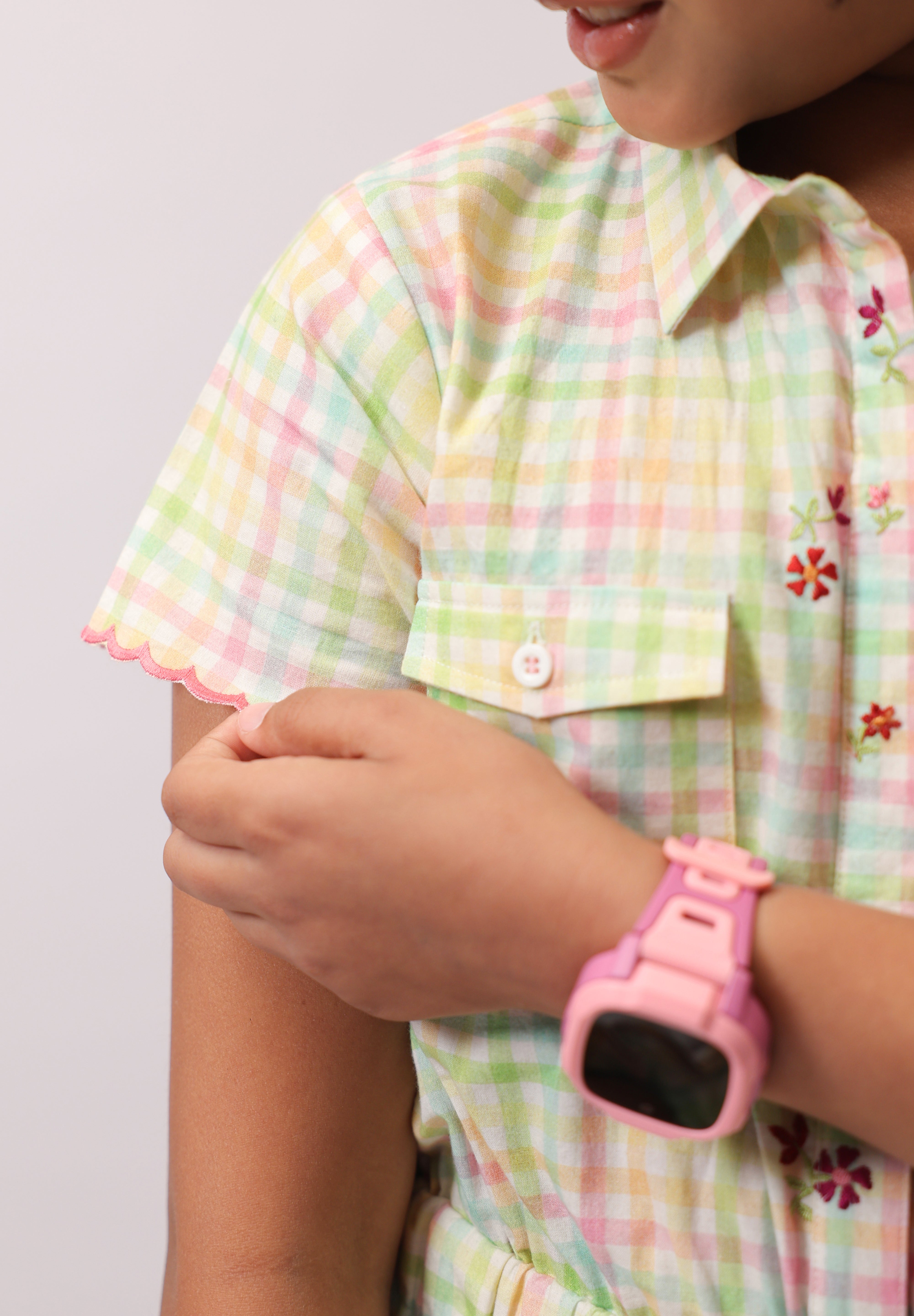 Pastel Check Shirt Jumpsuit for Girls