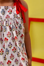 White & Red Block Print Shorts Set