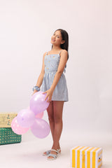 Blue Stripe Embroidered Strappy Jumpsuit For Girls