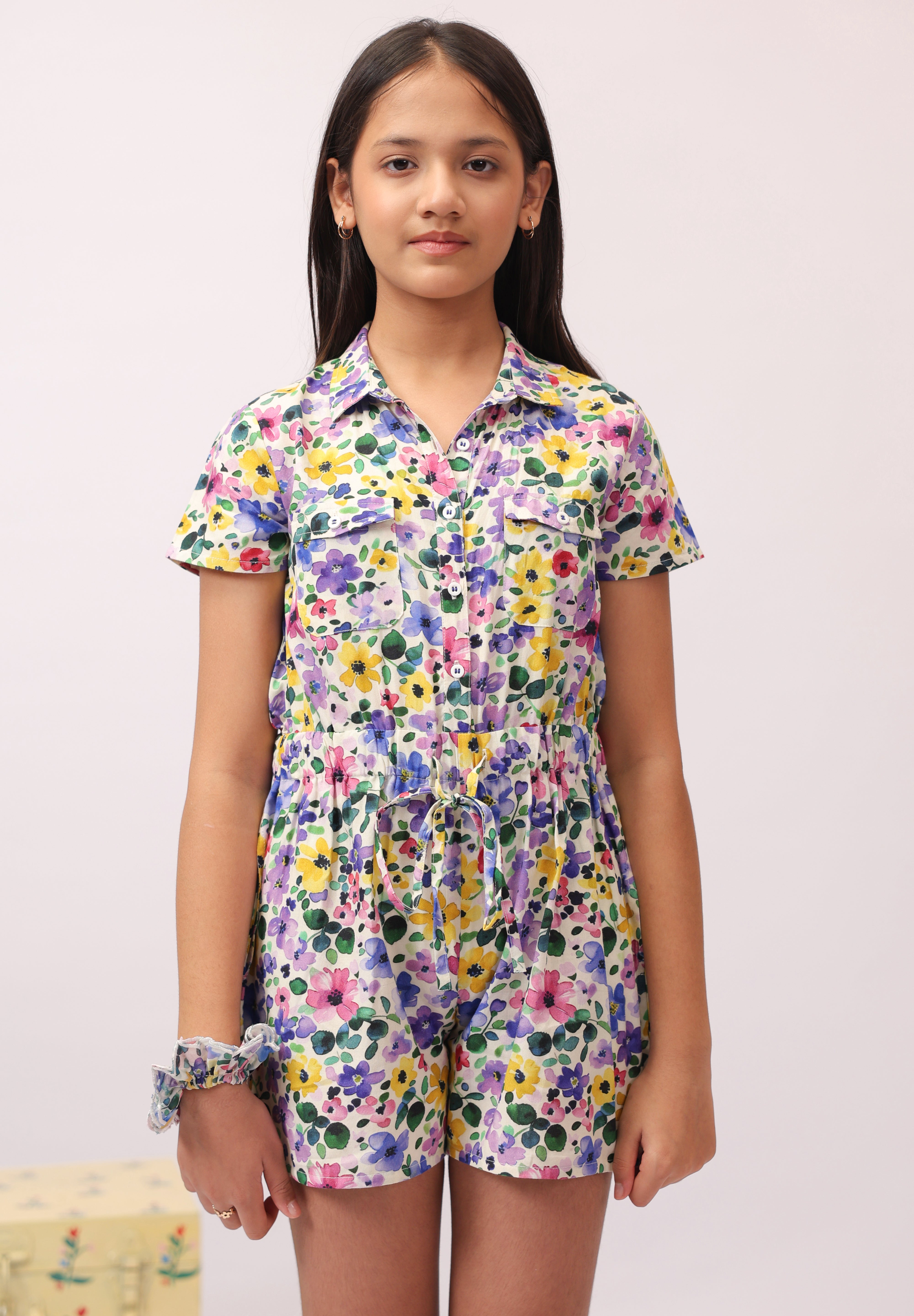 Wildbloom Floral Shirt Jumpsuit for Girls