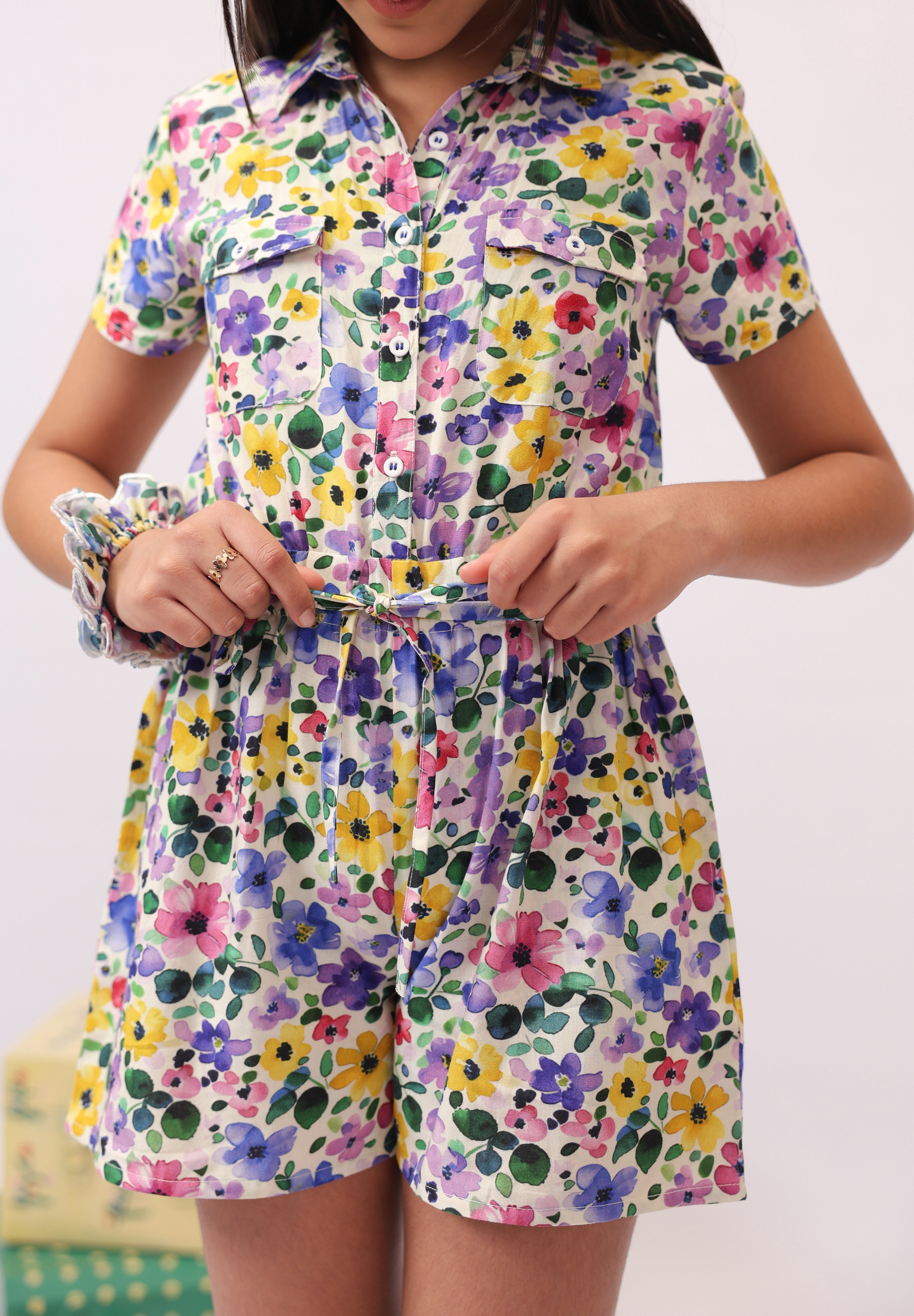 Wildbloom Floral Shirt Jumpsuit for Girls
