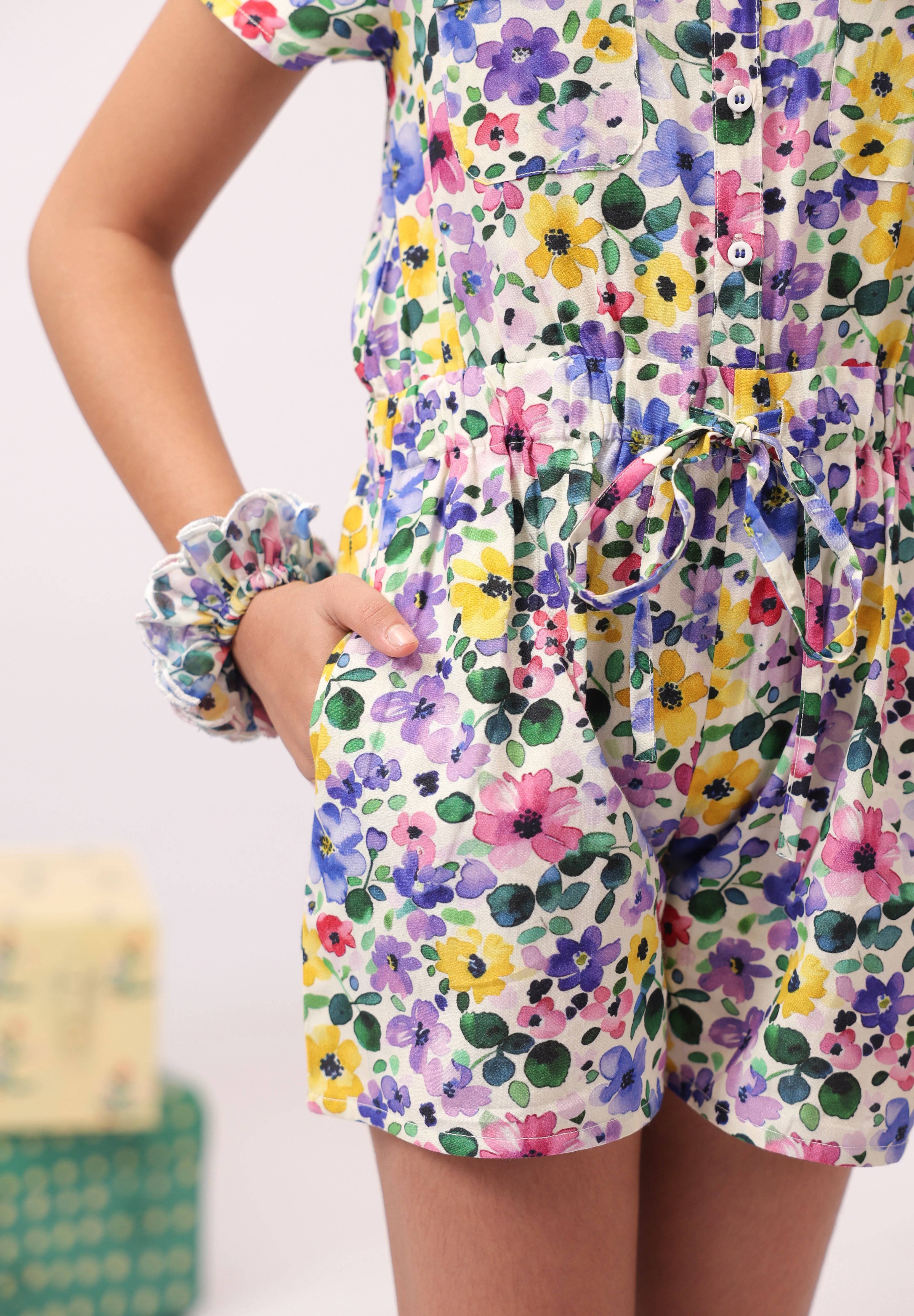 Wildbloom Floral Shirt Jumpsuit for Girls