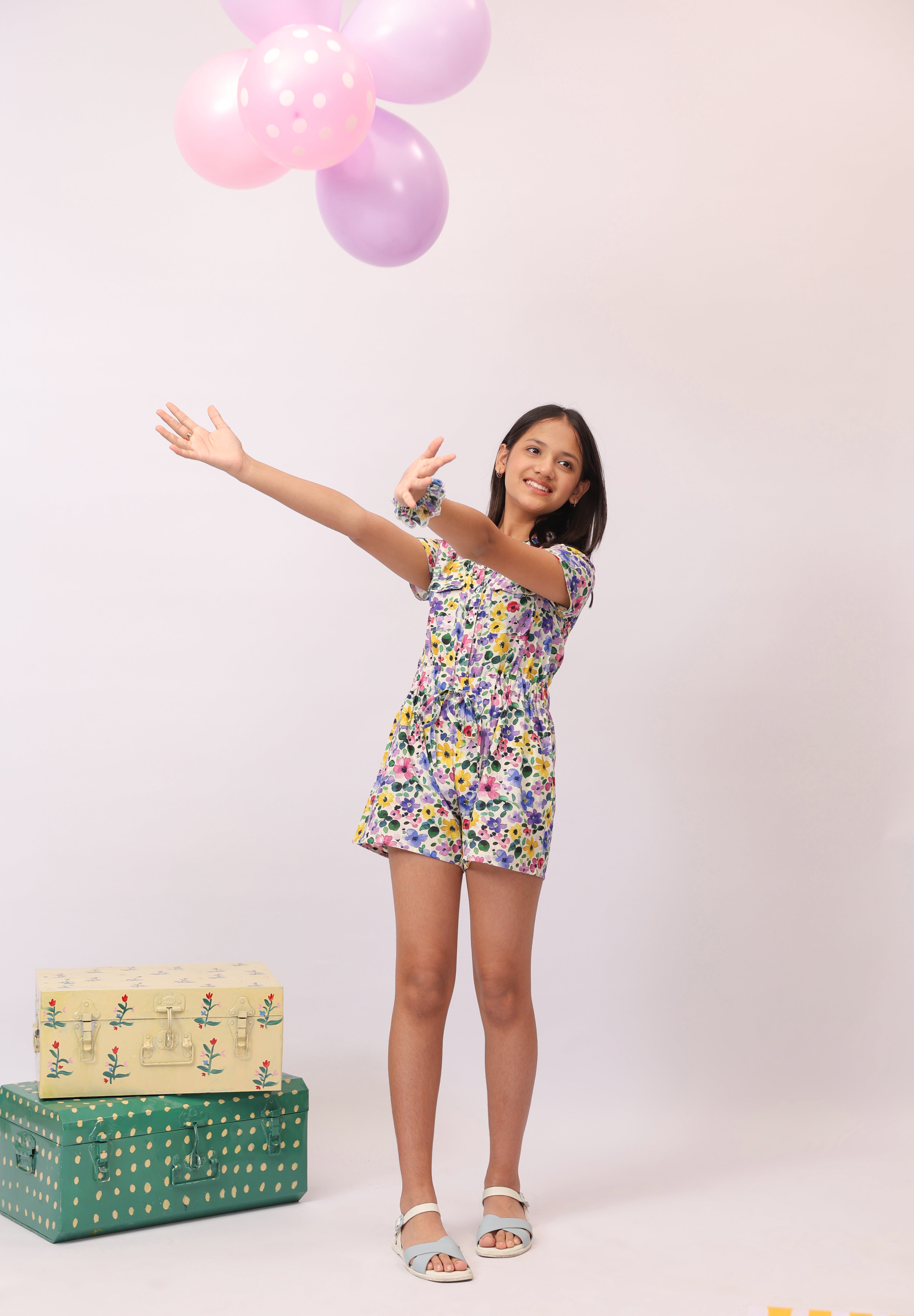 Wildbloom Floral Shirt Jumpsuit for Girls