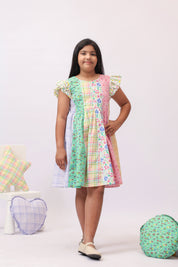 Confetti Patchwork Floral Check Dress for Girls