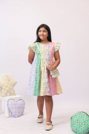Confetti Patchwork Floral Check Dress for Girls