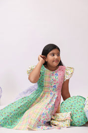 Confetti Patchwork Floral Check Dress for Girls