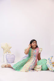 Confetti Patchwork Floral Check Dress for Girls