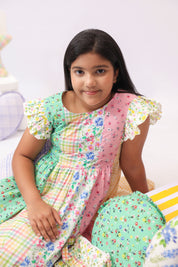 Confetti Patchwork Floral Check Dress for Girls