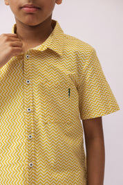 Yellow Chevron Chest Pocket Shirt For Boys