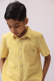 Yellow Chevron Chest Pocket Shirt For Boys