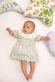 Floral Smocked Infant Dress with Floral Embellished Collar for Girls