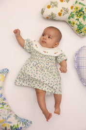 Floral Smocked Infant Dress with Floral Embellished Collar for Girls