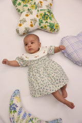 Floral Smocked Infant Dress with Floral Embellished Collar for Girls