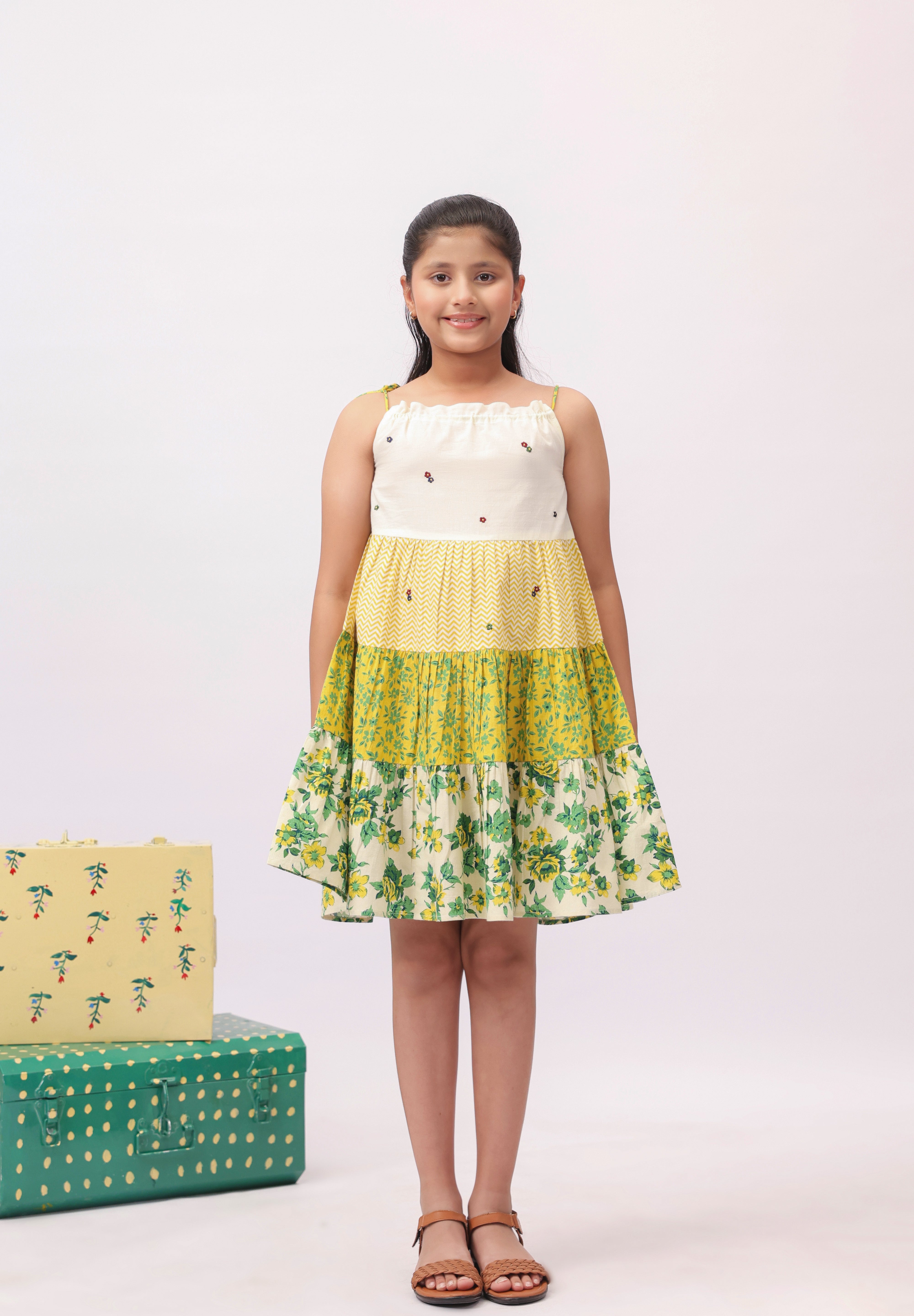 Floral Tiered Strappy Dress for Girls