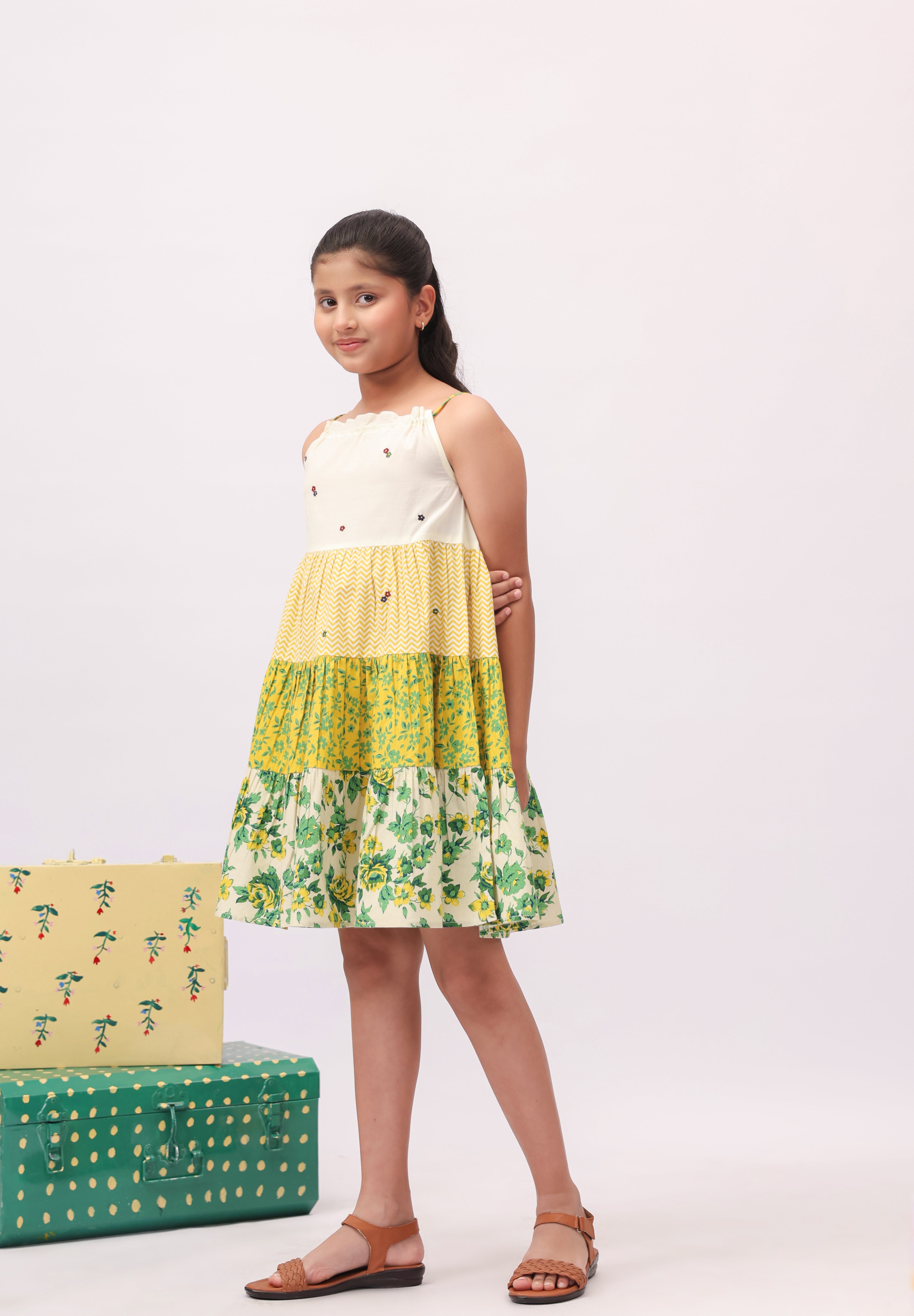 Floral Tiered Strappy Dress for Girls