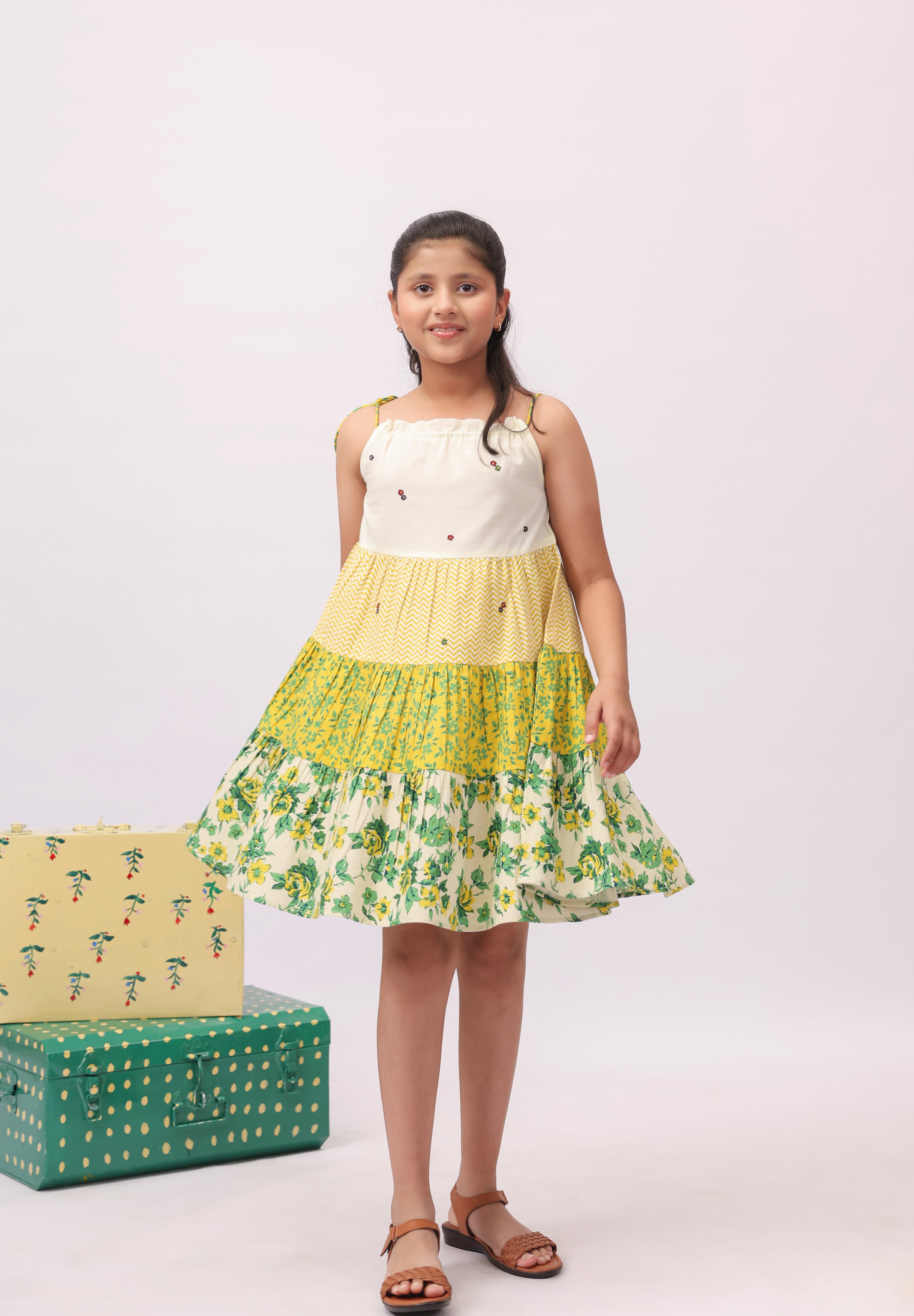 Floral Tiered Strappy Dress for Girls