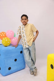 Marigold Floral & Stripe Colour-Block Shirt For Boys