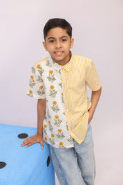 Marigold Floral & Stripe Colour-Block Shirt For Boys
